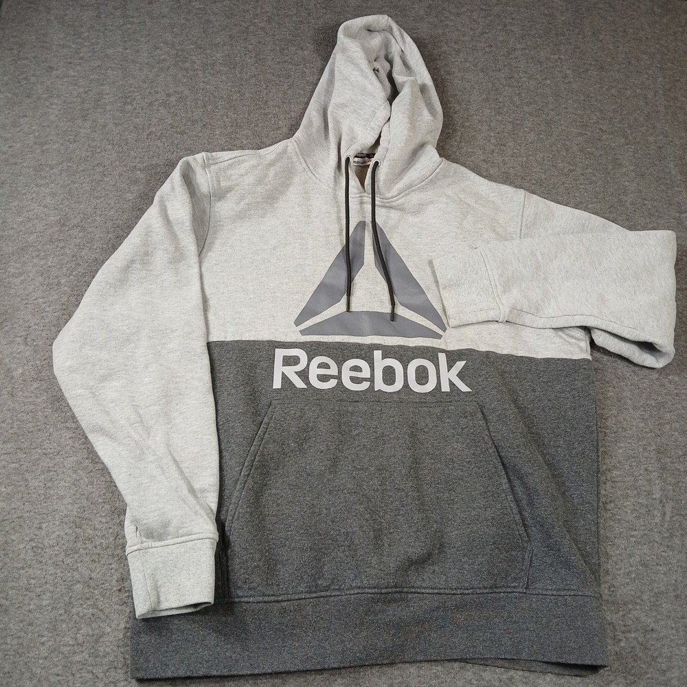 Reebok Hoodie Mens XL Colorblock Gray Logo Pullover Sweatshirt EUC
